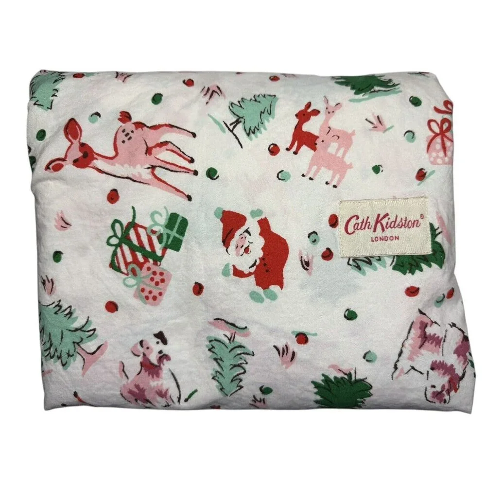 Cath Kidston FULL Sheet Set Ditsy Deer Pink Cotton Percale 4Pc WINTER Christmas